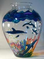 Dolphins, Handpainted on Crystal