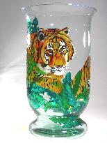 Pair of Tigers, Handpainted on a Crystal Vase